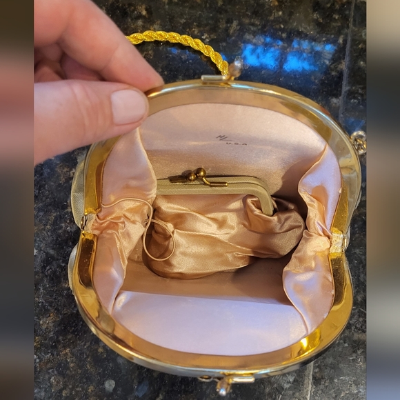Vintage Harry Levine Mini Evening Handbag Gold w/ Amber - Picture 5 of 10